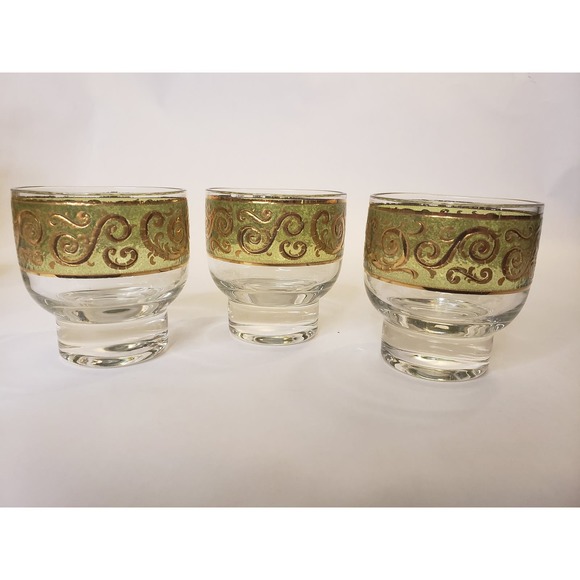 Vintage Culver Signed 24K Gold Green Toledo Cocktail Martini Pitcher & 6 Glasses - Picture 5 of 15